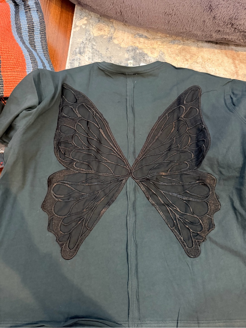 Tricia Fix black Short Sleeve Tee with Black Butterfly Applique